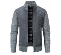 Cardigan Homme en Maille Zippé Hiver Veste Tricoté Casual Chaud à Col Montant Pull Sweatshirt Homme en Laine Homme avec Col Droit Cardigan Veste en Maille Ouvrez Front Zippé Gilet Automne Hiver