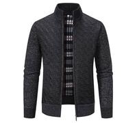Cardigan Homme en Maille Zippé Hiver Veste Tricoté Casual Chaud à Col Montant Pull Sweatshirt Homme en Laine Homme avec Col Droit Cardigan Veste en Maille Ouvrez Front Zippé Gilet Automne Hiver