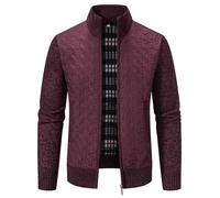 Cardigan Homme en Maille Zippé Hiver Veste Tricoté Casual Chaud à Col Montant Pull Sweatshirt Homme en Laine Homme avec Col Droit Cardigan Veste en Maille Ouvrez Front Zippé Gilet Automne Hiver