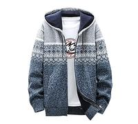 Cardigan Homme Grosse Maille Casual Veste Zippé Sweat A Capuche Interieur Polaire Chic Chauffante Poche Manteau Hiver Laine Blouson Exterieur