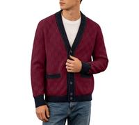Cardigan Homme Treillis Épais Jacquard Pull en Tricot Hiver Mode Manches Longues Sweater Gilets Knit Décontracté Veste Polaire avec Poches Ample Sweatjacke Coat D'loisirs Vêtement 213
