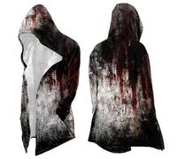 Cardigan Homme Vintage avec Imprimé Sang Empreinte Sweat a Capuche Viking Loisirs Veste Homme Mi Saison Confort avec Poches Cardigans Zippée Baggy Manteau Mi-Longue pour Fête Médiéval
