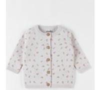 Cardigan imprimé végétal en tricot bio fin, beige/caramel 1M