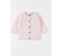 Cardigan imprimé végétal en tricot bio fin, rose clair 1M