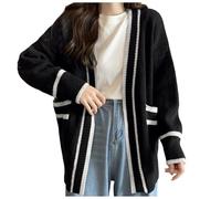 Cardigan Japonais Mignon pour Femmes, Pull Ouvert sur Le Devant avec Boutons, esthétique, Manches Longues, Vestes Amples Coût De Pompe (Black, XL)
