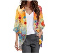 Cardigan kimono ample à manches bouffantes pour femmes, imprimé floral, 2026, Orange, XL