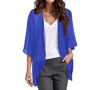 Cardigan kimono en mousseline de soie pour femme - Cardigan d'été léger - Cardigan ample ouvert sur le devant à manches bouffantes - Chemisier décontracté ample pour les vacances et la plage, bleu