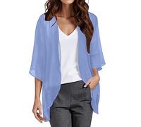 Cardigan Kimono en Mousseline de Soie pour Femme Été Cardigan Chic et Élégant Boléro Léger Cache-Maillots Plage 3/4 Manches Bohème Haut Habillé d'été Ample Ouvert Devant Pour Mariage Beachwear