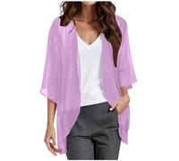 Cardigan Kimono en Mousseline de Soie pour Femme, Robe de Plage Haut Habillé d'été Ample Ouvert sur Le Devant Gilet Femme Chic et Elegant Couleur Unie Chemise de Plage (A05-Violet,M)