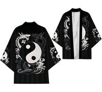 Cardigan kimono japonais pour homme et femme - Tai Chi Feng Shui Bagua - Imprimé 3D - Kimono - Cardigan Yukata Noragi Happi, # 1, L