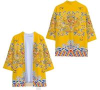 Cardigan kimono japonais pour homme - Style vintage - Dragon - Imprimé 3D - Kimono d'été traditionnel japonais - Vêtement taoïste - Veste Harajuku Streetwear, # 6, M