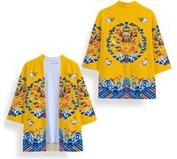 Cardigan kimono japonais pour homme - Style vintage - Dragon - Imprimé 3D - Kimono d'été traditionnel japonais - Vêtement taoïste - Veste Harajuku Streetwear, # 7, S
