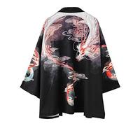 Cardigan kimono japonais unisexe à manches 3/4 - Robe kimono ample yukata vintage - Vêtement d'extérieur - Haut d'été décontracté pour femmes et hommes, Red Dragon, Large