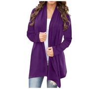 Cardigan Kimono léger Manches Longues pour Femmes, Ouvert sur Le Devant, Haut Ample et décontracté Veste Cirée Femmes (Purple, XL)