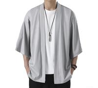 Cardigan kimono léger pour homme ouvert sur le devant pour une superposition facile par temps chaud (taille XL, gris clair)
