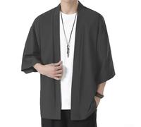 Cardigan kimono léger pour homme ouvert sur le devant pour une superposition facile par temps chaud (taille XL, gris foncé)