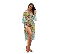 Cardigan kimono long ouvert sur le devant pour femme avec ceinture et imprimé floral