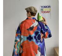 Cardigan kimono style japonais rétro à imprimé grue, coupe ample et polyvalente, vêtement léger pour le port quotidien, printemps/été L,M,XLCoutume populaireTissu tissé