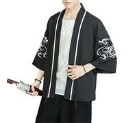 Cardigan kimono vintage brodé dragon phoenix japonais samouraï vêtements Yukata Haori OBI Summer Beach Top, 2202 Noir, M