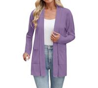 Cardigan léger à manches longues ouvert sur le devant pour femme - Pull ample et confortable - Couleur unie - Pull drapé décontracté avec poches - Robe d'automne pour femme, violet, XXL