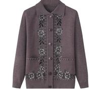 Cardigan léger Classique pour Femme Senior Cardigan tricoté d'âge Moyen et âgé Vieille Dame Haut décontracté Grand mère Manteau Printemps Automne Pull Chaud Kaki M