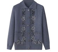 Cardigan léger Classique pour Femme Senior Cardigan tricoté d'âge Moyen et âgé Vieille Dame Haut décontracté Grand mère Manteau Printemps Automne Pull Chaud Gris L