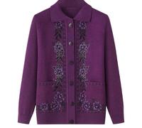 Cardigan léger Classique pour Femme Senior Cardigan tricoté d'âge Moyen et âgé Vieille Dame Haut décontracté Grand mère Manteau Printemps Automne Pull Chaud Violet M