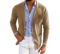 Cardigan léger et fin pour homme - Couleur unie - Avec poches - Élégant - Tricoté fin - Manteau classique en tricot pour homme - Veste d'hiver douce, kaki, M