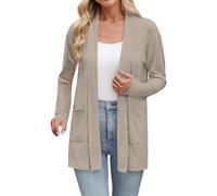 Cardigan léger ouvert sur le devant à manches longues décontracté et fin avec poches pour femme, kaki, 3XL