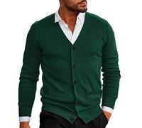 Cardigan léger pour homme, élégant, décontracté, doux et confortable, col en V, boutons, pull en tricot, coupe ajustée, manches longues, pull thermique en tricot avec poches, Vert, XL