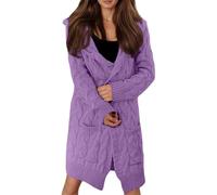 Cardigan long à capuche, manteau tricoté élégant, cadeau pour elle, col roulé en laine, court par temps froid, pull en tricot carré pour femme, taille haute, violet, L