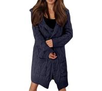 Cardigan long à capuche, manteau tricoté élégant, cadeau pour elle, col roulé en laine, court par temps froid, pull en tricot carré pour femme, taille haute, bleu marine, 3XL