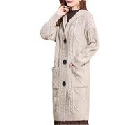 Cardigan long à capuche pour femme - Automne et hiver - Ample - Épais - Chaud - Tricot à simple boutonnage, beige, L