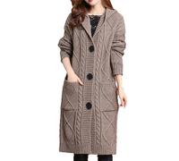 Cardigan long à capuche pour femme - Automne et hiver - Ample - Épais - Chaud - Tricot à simple boutonnage, café, 5X-Large