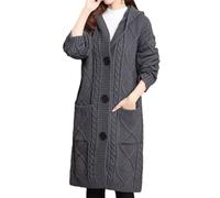 Cardigan long à capuche pour femme - Automne et hiver - Ample - Épais - Chaud - Tricot à simple boutonnage, Gris foncé 9., L