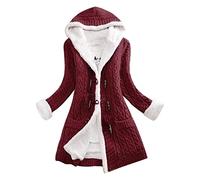 Cardigan long à capuche pour femme - Veste polaire avec boutons en corne - Doublure en peluche - Veste d'hiver épaisse - Veste en peluche - Couleur unie - Veste de transition - Manteau d'hiver