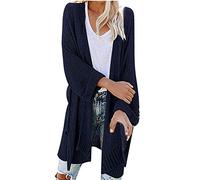 Cardigan long à manches longues pour femme - Gilet d'été en tricot - Trench uni - Cardigan ample en tricot - Manteau d'hiver pour femme, bleu marine, XXL