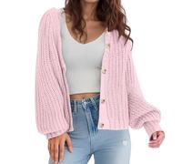 Cardigan long décontracté pour femme, coupe ouverte, grande taille, taille haute, en laine avec fermeture éclair quart de longueur, pour le week-end, taille haute, 2026, rose, S