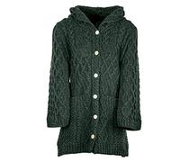 Cardigan long en laine mérinos avec boutons et poches avant Fabriqué en Irlande, vert militaire, XX-Large