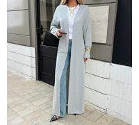 Cardigan long en tricot côtelé gris, silhouette ample et décontractée, manches longues lavables en machine. Une pièce de transition indispensable, aimée des célébrités et des influenceurs. Convient po