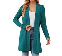 Cardigan long et élégant pour femme - En coton - Ouvert sur le devant - Structure unie - Cardigan en tricot - Coupe cintrée - Col cascade - Confortable