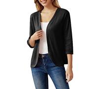 Cardigan long et léger à manches 3/4 pour femme, trench-coat uni, cardigan décontracté pour femme, parka, manteau chaud, veste parka pour femme, Noir , XXL