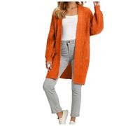 Cardigan Long Femme Élégant Automne Hiver Tricot Épais Laine Confortable Décontracté Luxe Oversized Pardessus Chaud Manteau Tricoté Bouton Poches Mode Bohème Tunique Extérieur Intérieur (Orange, M)