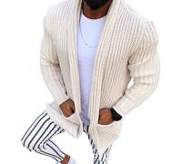 Cardigan long ouvert sur le devant pour homme, coupe ajustée, col châle, long chandails d'hiver avec poche, Nous, XXL