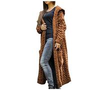 Cardigan long pour femme avec capuche - Cardigan en tricot épais - Couleur unie - Élégant manteau de transition - Oversize - Cardigan long en tricot jacquard - Coupe-vent - Manteau d'hiver Y2K Trench