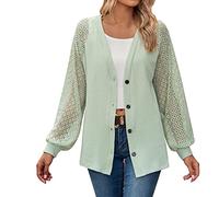Cardigan long pour femme avec motif torsadé ouvert sur le devant comme veste de transition élégante de rechange pour les manteaux légers par temps frais, vert, M