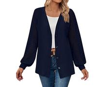 Cardigan long pour femme avec motif torsadé ouvert sur le devant comme veste de transition élégante de rechange pour les manteaux légers par temps frais, Marine, XXL