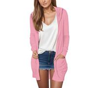 Cardigan long pour femme, cardigan d'automne 2025 léger, tendance, décontracté, confortable, ouvert sur le devant avec poche, 1A - Rose, XL