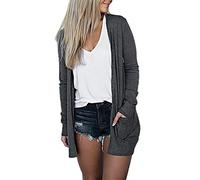 Cardigan long pour femme, cardigan d'automne 2025 léger, tendance, décontracté, confortable, ouvert sur le devant avec poche, 1G-Gris foncé, XL