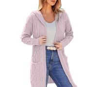 Cardigan long pour femme, cardigan d'hiver tendance ouvert sur le devant, pull en tricot torsadé épais, vêtements d'extérieur chauds tendance avec poches, rose, M